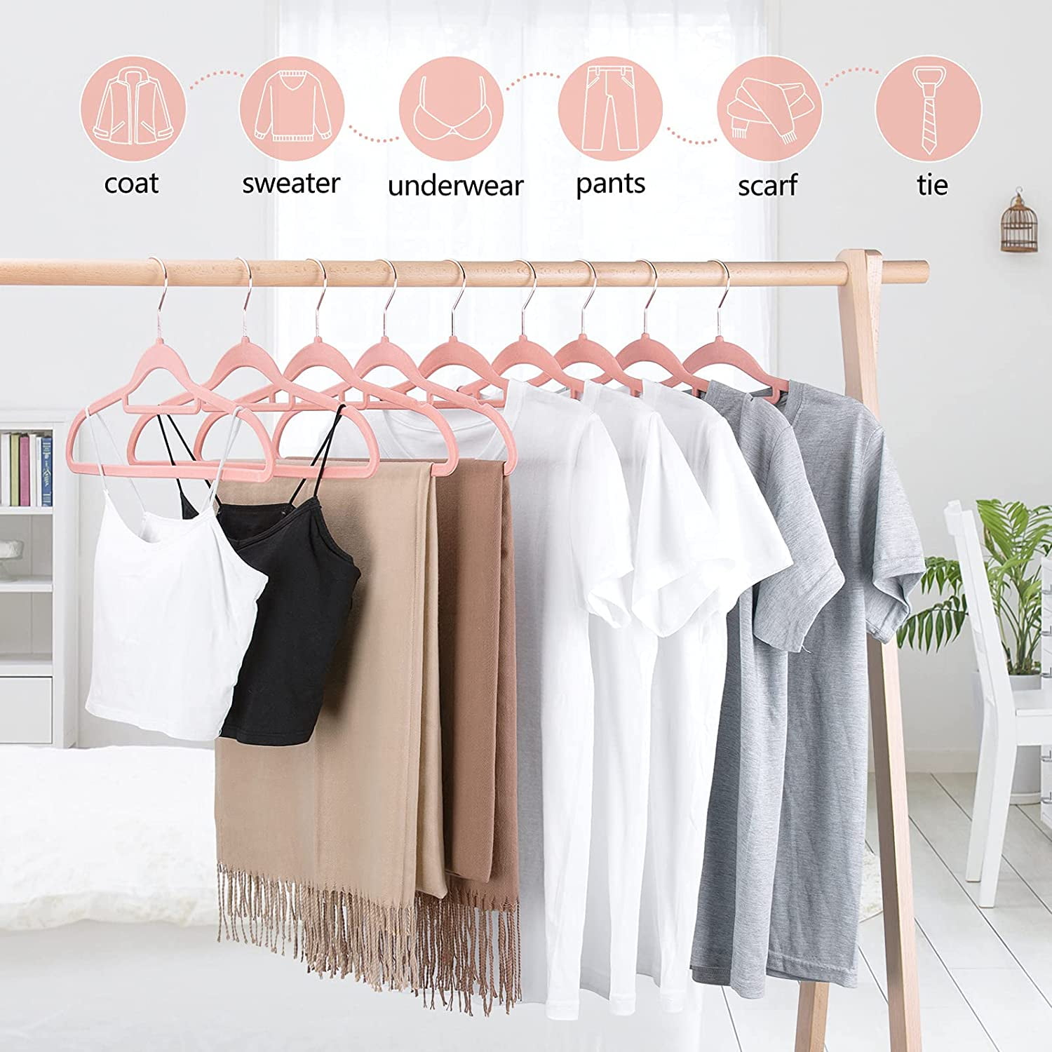 VECELO 25 Pack Clothes Hangers, Non-Slip Plastic Coat Hanger, 360°Swivel Hook & Space Saving for Bedroom Closet, Great for Shirts, Pants, Excellent