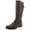 Beige, variant on Womens Brown Crisscross Buckle Straps Elastic Panel Buckle Accent Alysha Round Toe Block Heel Zip-Up Riding Boot 6.5 M