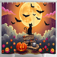 thumbnail image 1 of Whimsical Halloween Shower Curtain with Orange Moon & Bats - Perfect for Spooky Decor, 1 of 4