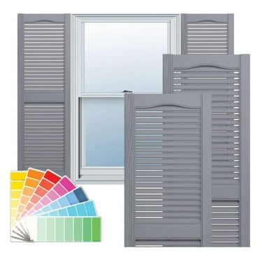 saney Vinyl LL1S14X04300PG Standard Cathedral Top Center Mullion, Open Louver Vinyl Shutters, w/Installation Shutter-Lok's & Matching Screws (Per Pair), 14 1/2"W x 43"H, Paintable