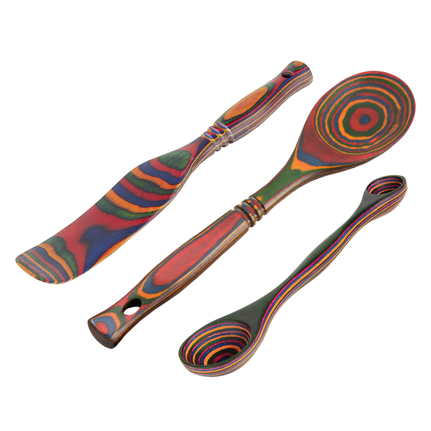 Island Bamboo Rainbow Pakka Wood 7-Piece Kitchen Utensil Set Cooking Spoons  Tool