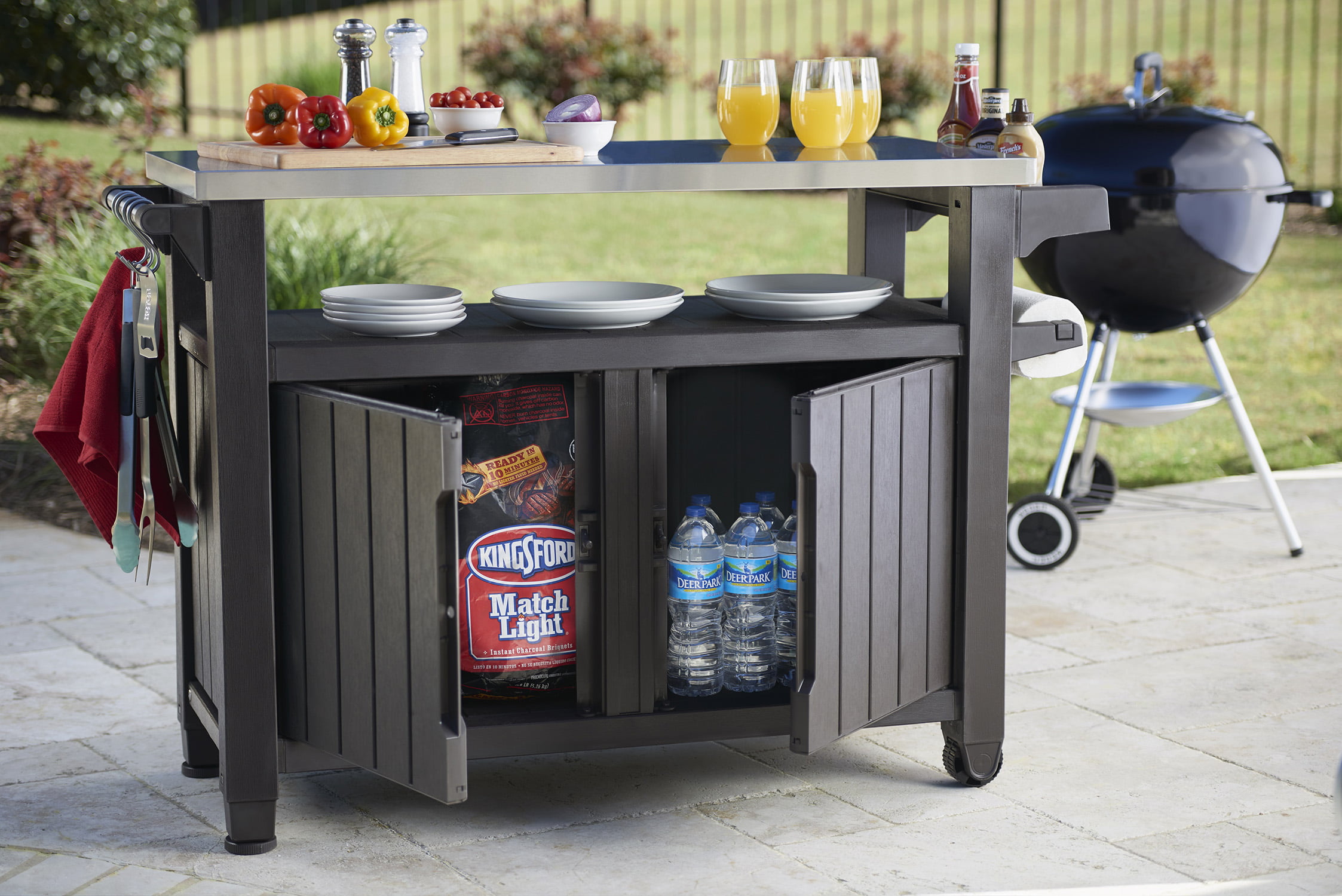 Keter Unity Xl Portable Outdoor Table And Storage Cabinet With Accessory Hooks Espresso Brown Walmart Com Walmart Com