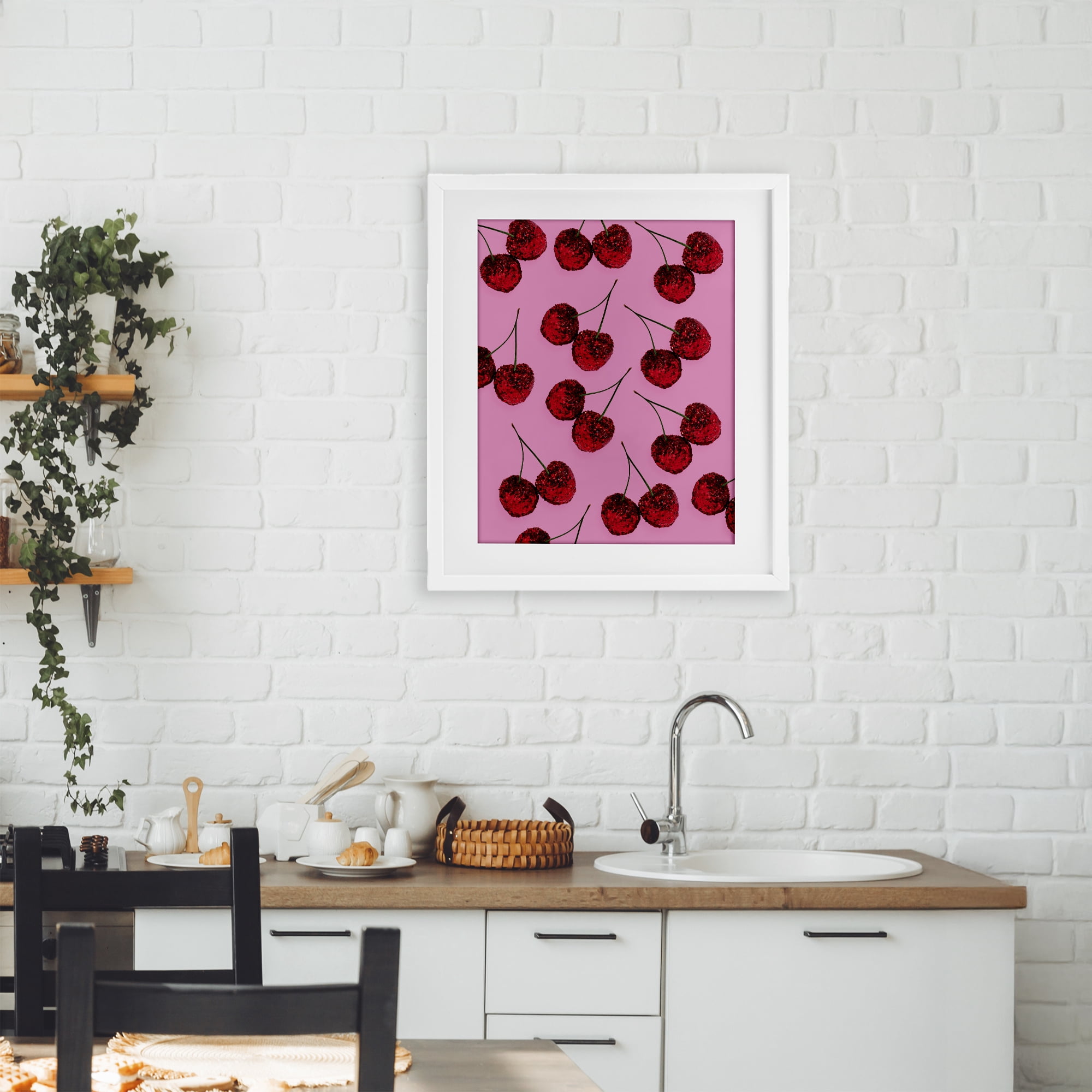 Stupell Industries Glitter Glam Cherries Pattern White Framed Print Under Glass, design by LISH Creative