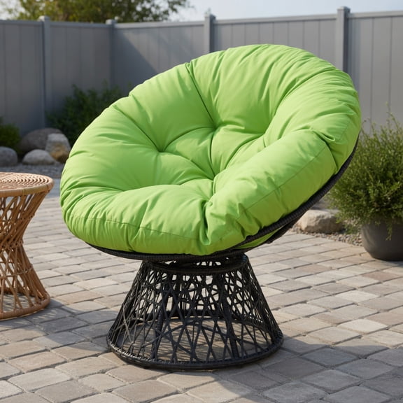 Yardi Yard Rattan Papasan Chair Ergonomic 360-degree Swivel Soft Cushion Garden, Patio Furniture Chair-Green