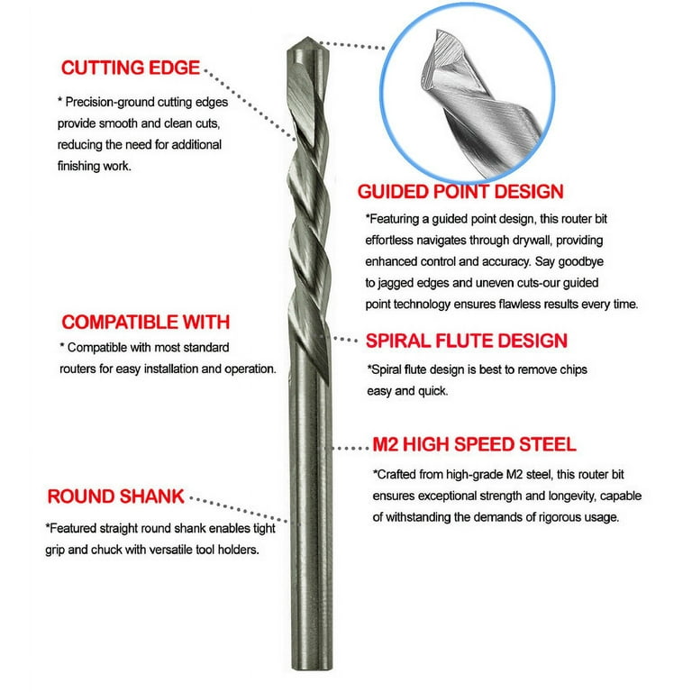 Drywall Cut Out Bit 1/4 Inch Guidepoint Rotary Router Tool Bit HSS