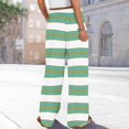 thumbnail image 4 of WTOBBY Women's Striped Print Wide Leg Pants Featuring High Waist Drawstring Loose Casual Design with Functional Pockets for Fashionable Wear ,Green L, 4 of 6