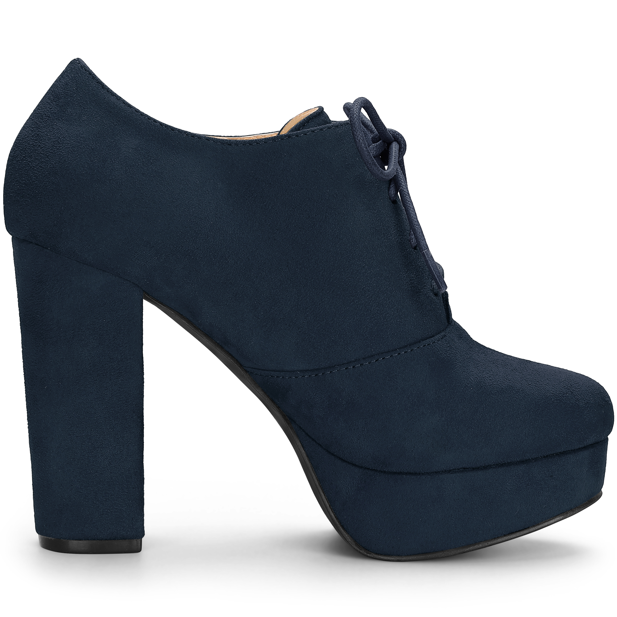 DARING DIVA Chunky Heels Round Toe Lace Up Ankle Booties Navy Blue 10