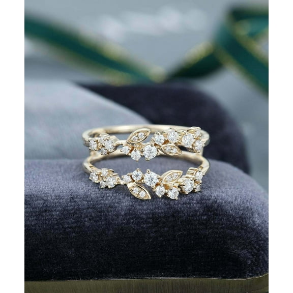 2 Ct Round Cut Moissanite Enhancer Wrap Engagement Ring 14K Yellow Gold Plated