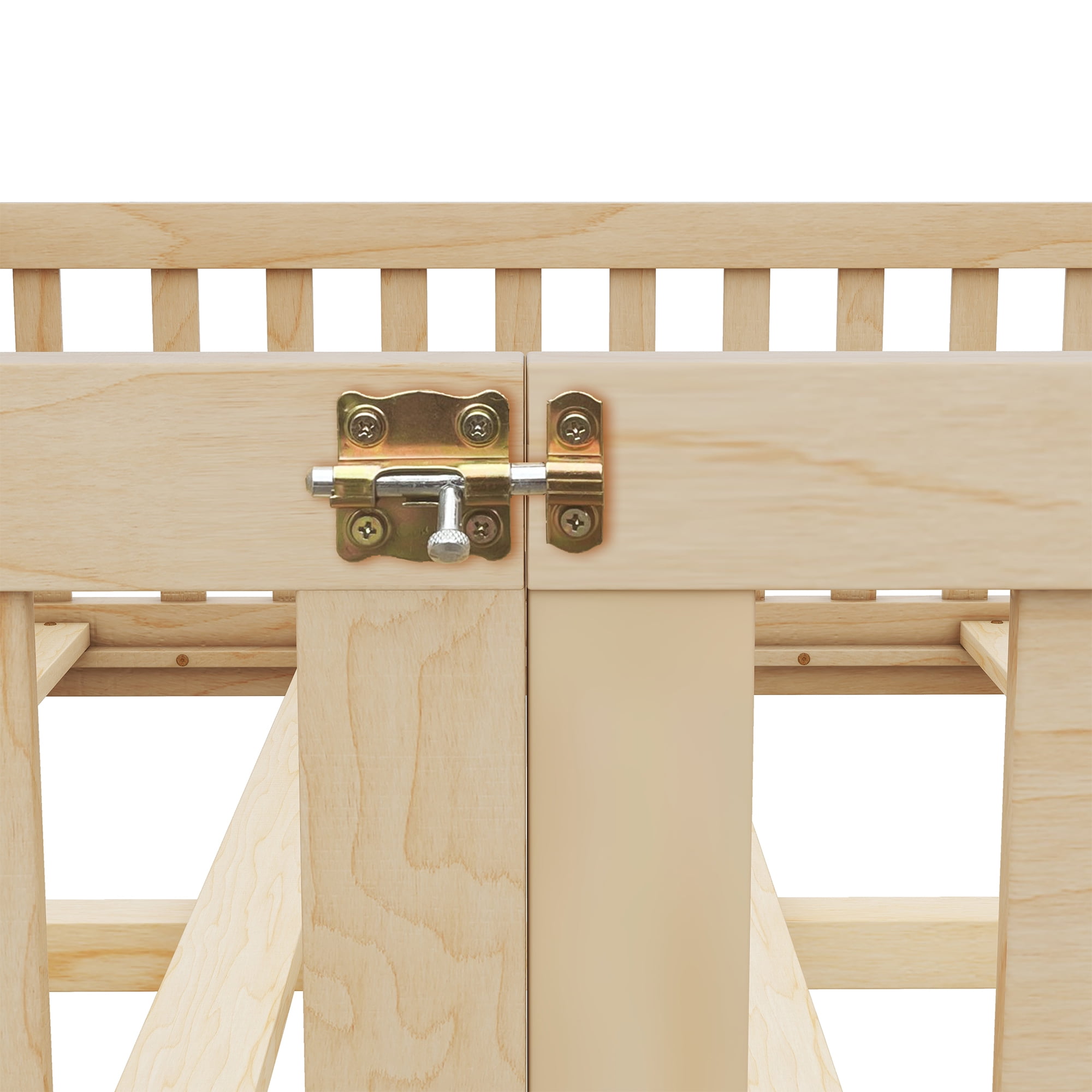 Aukfa Full Size Floor Bed for Kids Children, Wood Montessori Bed Frame with Safety Guardrails and Door, Natural