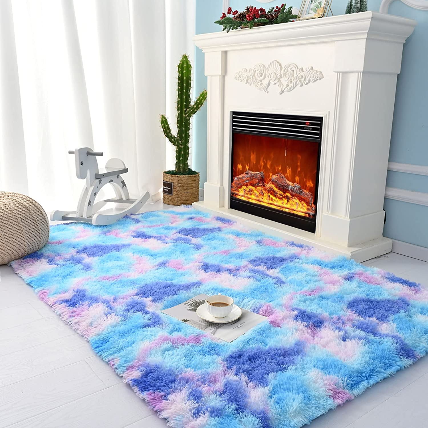 Lochas Soft Fluffy Rainbow Rugs Shaggy Colorful Carpet Plush Area Rug for Living Room Bedroom Nursery Kids Girls Playroom Rugs Home Decor Mat,3'x5', Purple&Blue