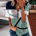 thumbnail image 2 of Jersey de manga corta para mujer, Tops informales holgados a la moda con estampado de Color en contraste y cremallera, Blusa de manga corta para mujer, 2 of 5