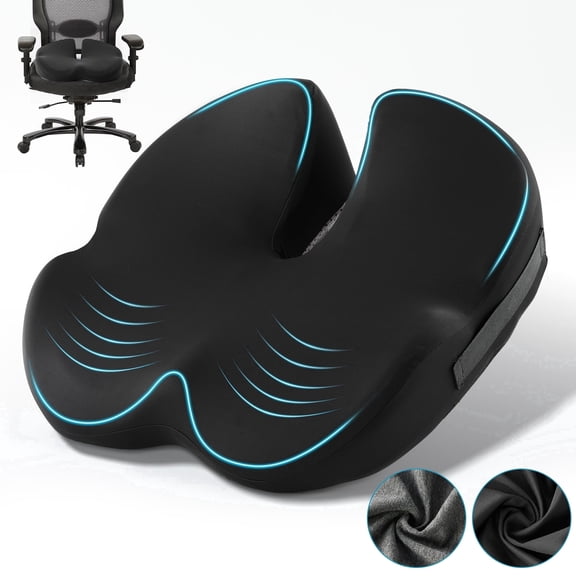 KAIPARA Seat Cushion, Memory Foam Car Seat Cushion for Hip, Tailbone, Coccyx, Sciatica Pressure Relief, Gaming, Office Chair Cushion, Includes 2 Covers, Black & Gray