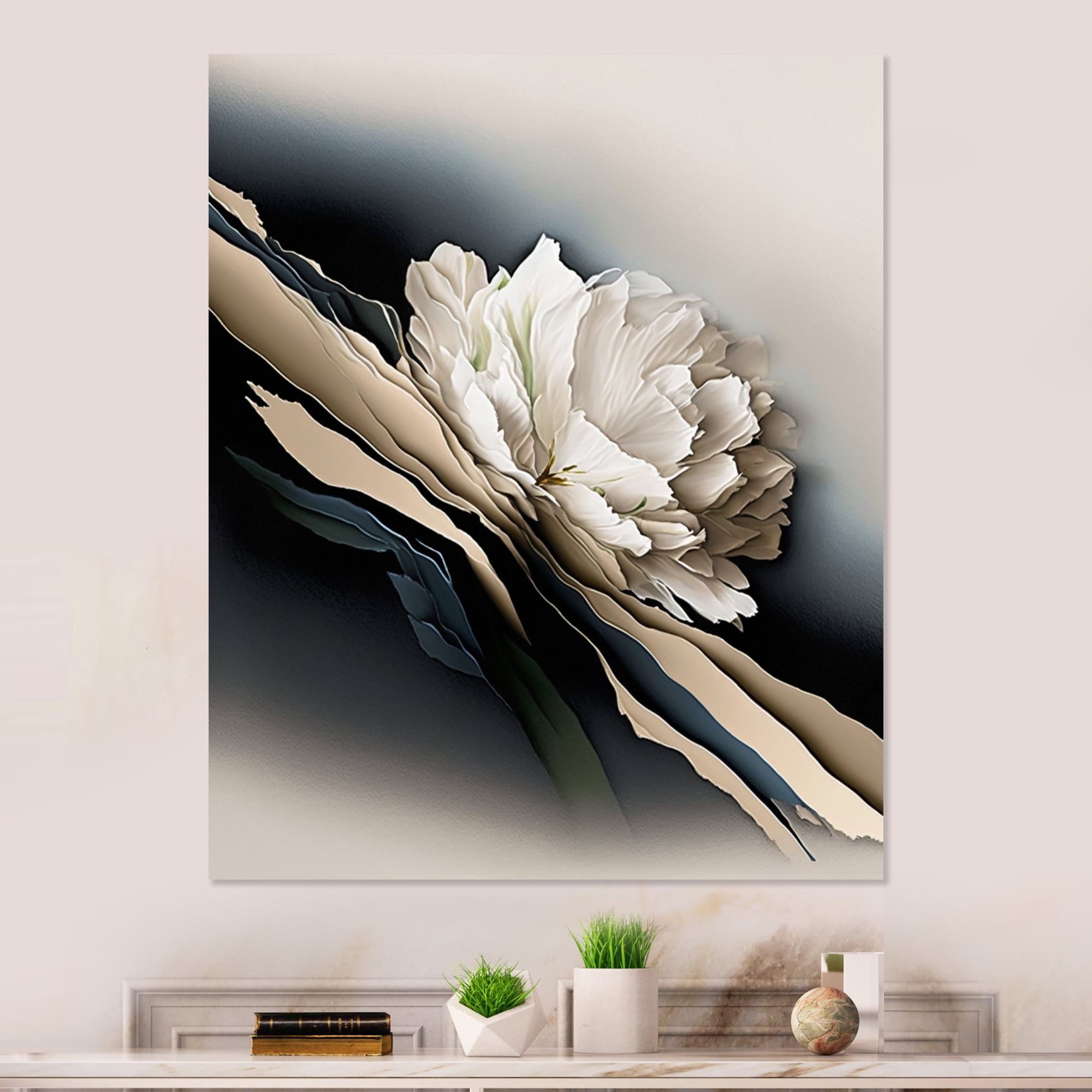 Designart Beige Peony Flowers Hyperrealistic II Canvas Wall Art