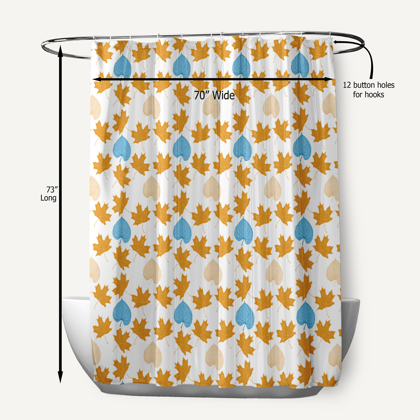 Simply Daisy 70" W x 73" L Lots of Leaves Polyester Shower Curtain, Golden Mustard [1 Ct]