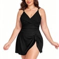thumbnail image 2 of Xfvqtps Maillot de Bain une Pièce Grande Taille pour Femmes Robe de Bain Fendue à Nouer devant Rayée Texturée Froncée Col en V pour la Plage, 2 of 4