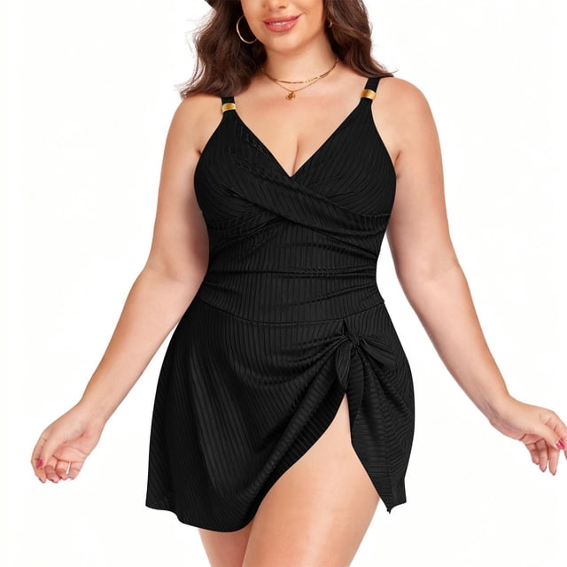 Roncen Womens One Piece Swim Dress Tummy Control Swimsuits Modest Bathing Suit Full Coverage Swim Skirt