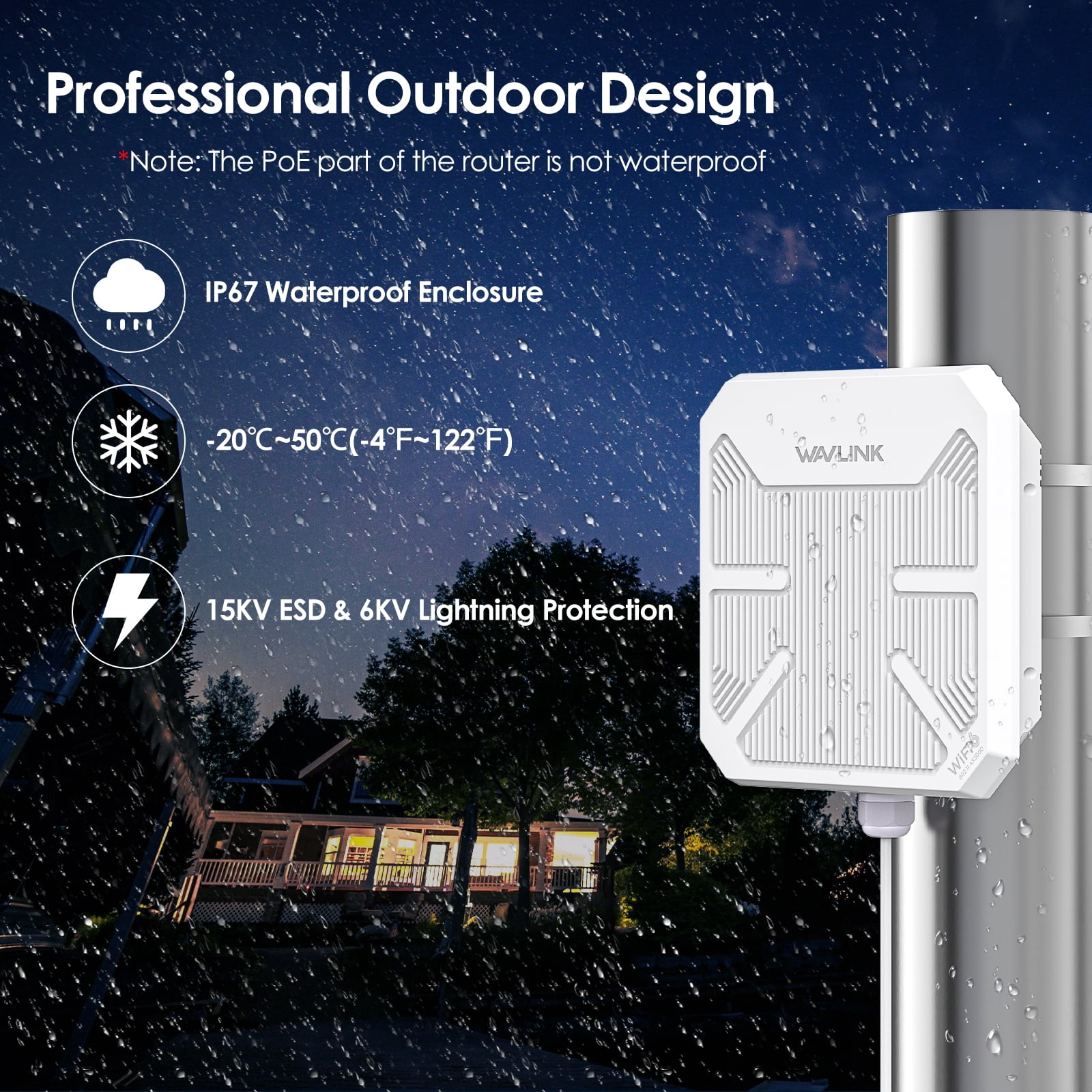 AX3000 Dual Band WiFi Router WiFi6 Extender, WiFi Repeater with PoE, IP67 Weatherproof for Outdoor