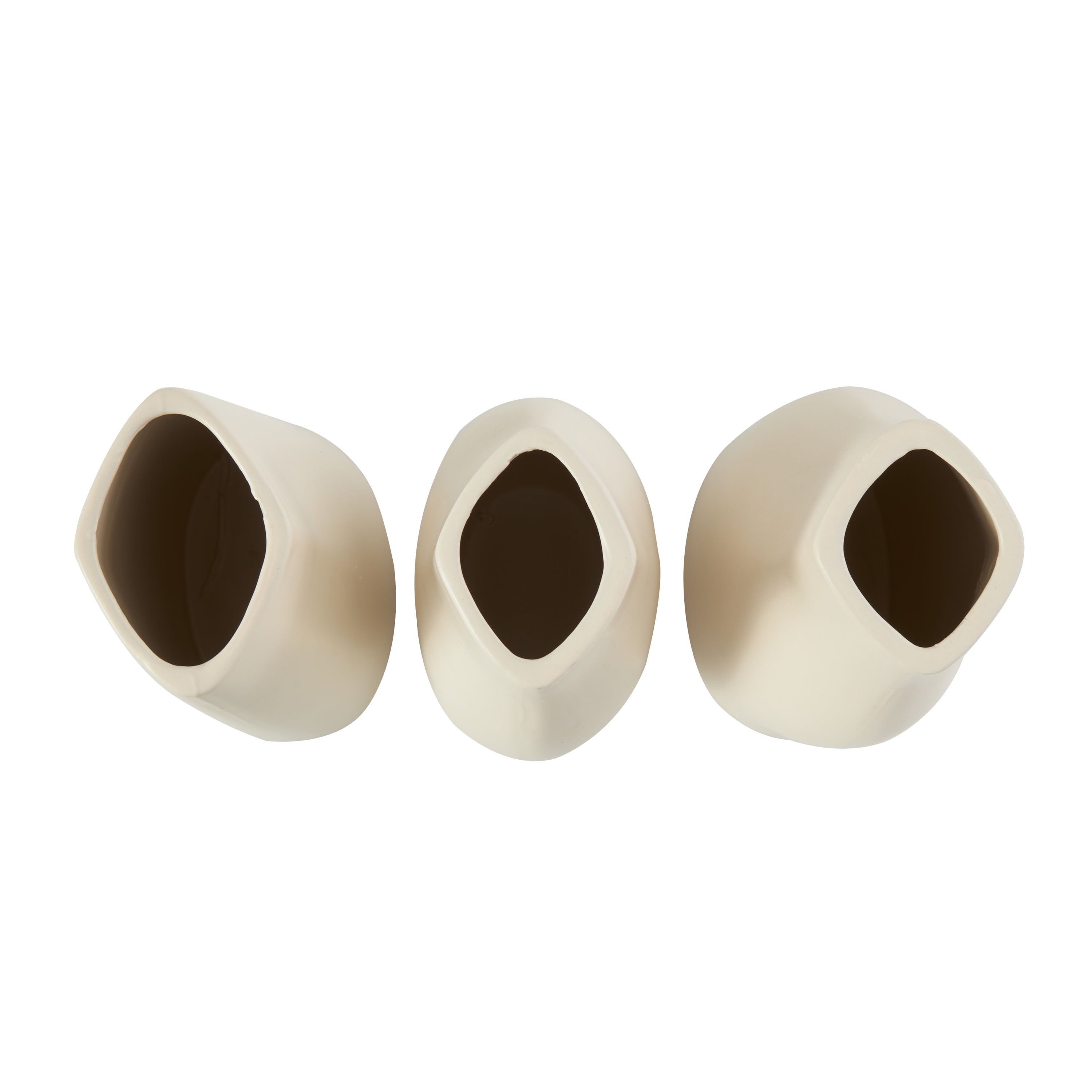 DecMode 5"W, 9"H Minimalistic Dimensional Cream Ceramic Vase with Varying Shapes, Set of 3