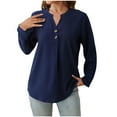 thumbnail image 2 of pimelu Womens Tops Tops for Women Trendy Lightweight Chiffon Button up Pullover Tunic Tops Summer Trendy Solid T-shirt Ladies V-Neck Long Sleeve Blouses, 2 of 4