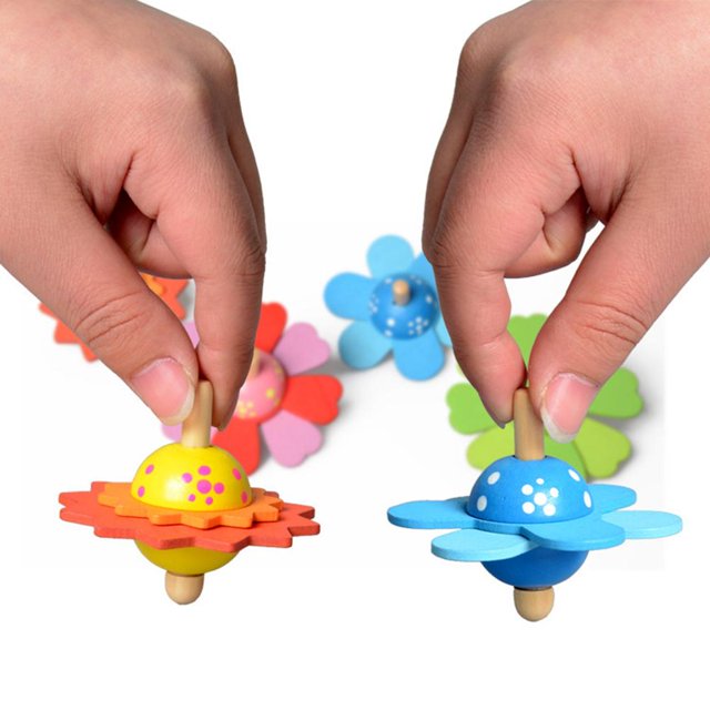 4 Pcs Colourful Flower Spinning Top For Kids Novelty Wooden Spinning Top Childern Gift ANGGREK Otros