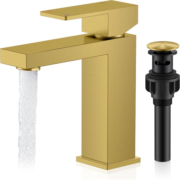 Brushed Gold Single Hole Single Handle Bathroom Faucet with Pop Up Drain and Supply Lines