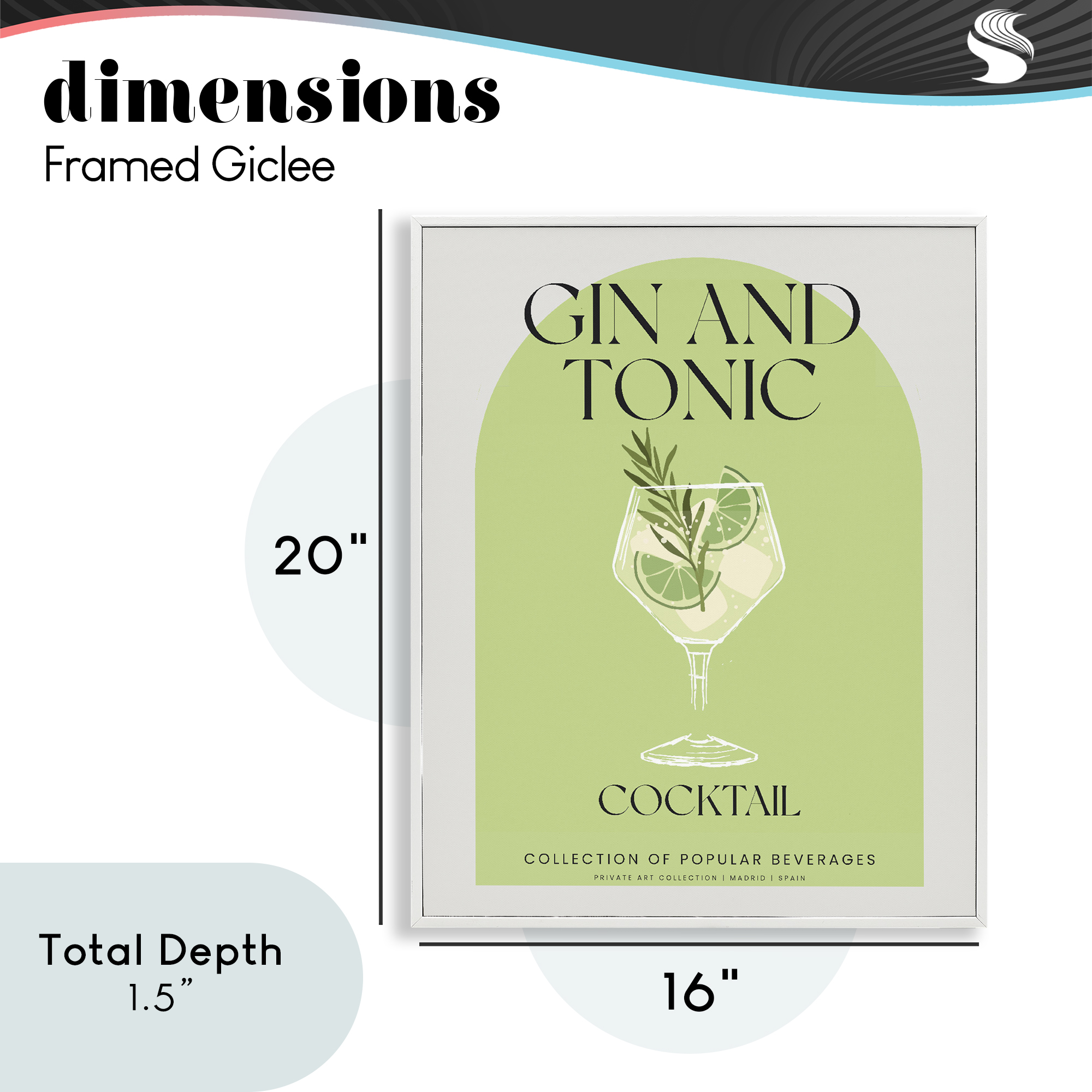 Stylish Retro Gin & Tonic White Framed Giclee Art, design by Lil' Rue