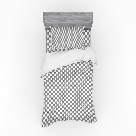 Ambesonne Vintage Bedding Set 3 Pcs, Tile Curved Lines Mosaic, Twin, Charcoal Grey and White