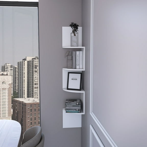 Rosebud Corner Floating Shelf: Modern Full-Wall 4-Shelf Unit for Living Room & Bedroom Decor