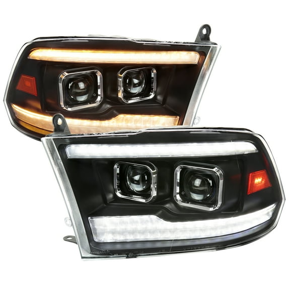Switchback Sequential Projector Headlights (Black Housing/Clear Lens) Made for and Compatible with 2009-2018 Dodge RAM 1500/2019-2021 RAM Classic/2010-2018 RAM 2500/3500