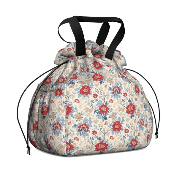 Pioneer Flower Floral Print Pattern Drawstring Lunch Bag Women - Drawstring Lunch Bag Insulated for Work Office - Stain-Resistant Large Lunchbags for Women with Multi-Pockets