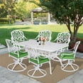 thumbnail image 7 of MEETWARM 7-Piece Outdoor Patio Dining Set, All-Weather Cast Aluminum Patio Conversation Set for Backyard Garden Deck with 6 Cushioned Swivel Rocker Chairs, 1 Rectangular Table, 2" Umbrella Hole, White, 7 of 7