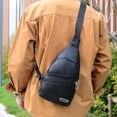 thumbnail image 4 of Mochila bandolera con puerto USB y agujero para auriculares - Bolsa de pecho para senderismo de gran capacidad de 30L, resistente al agua, correa ajustable, caqui/café, 4 of 6