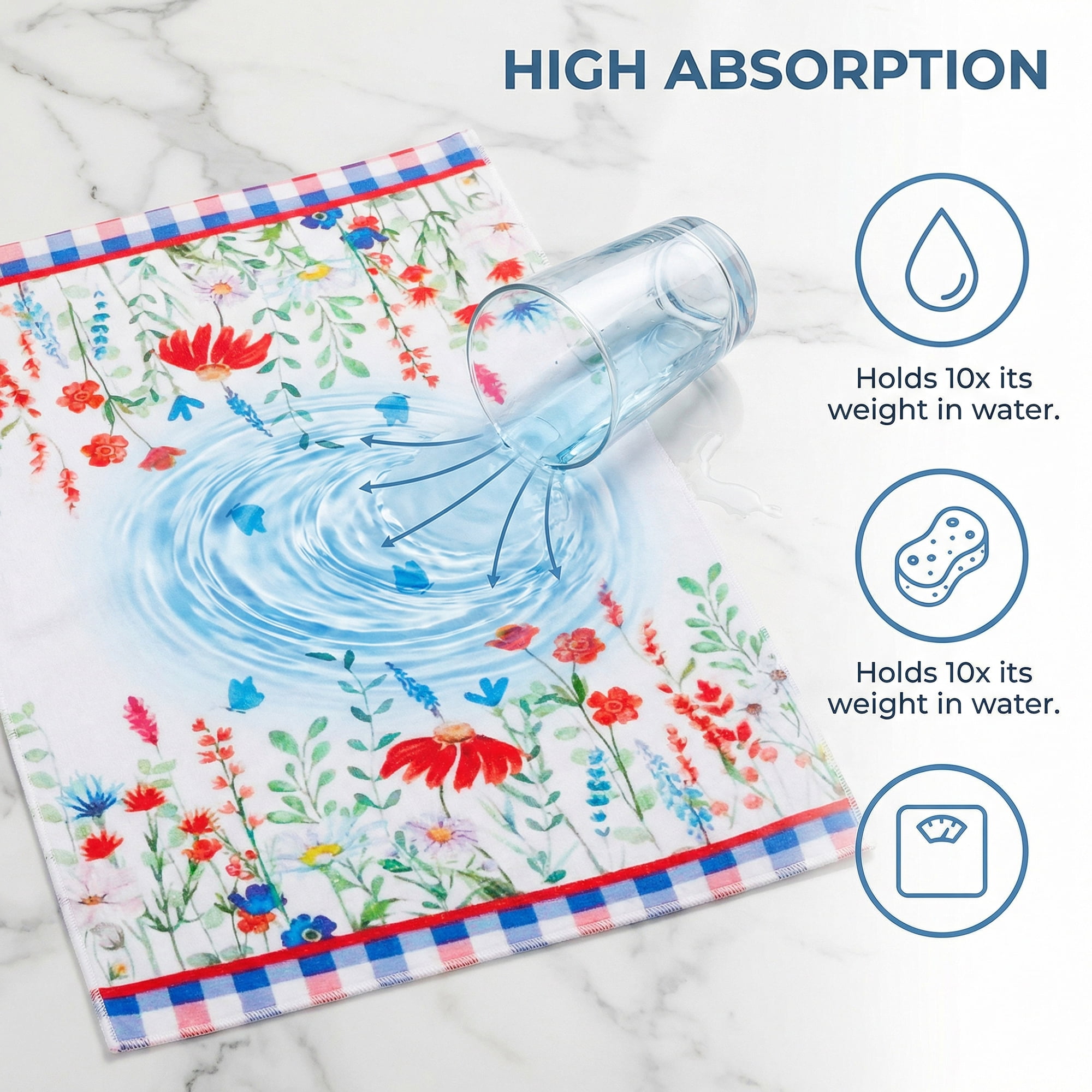 Unique Bargains 2Pcs Floral Microfiber Absorbent Soft Towels Multi-Color 2 24" x 16"