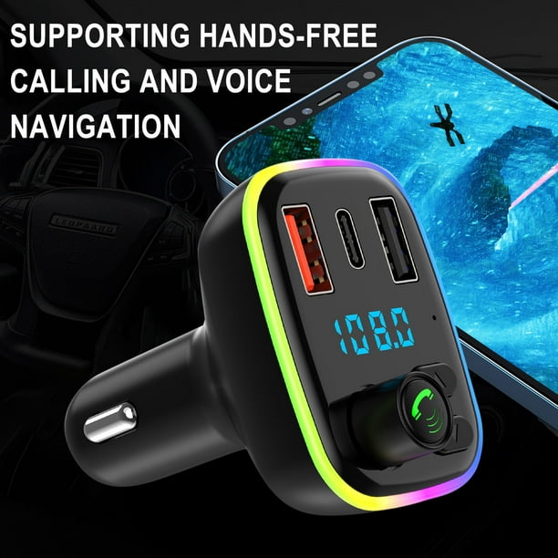 DPTALR voiture Bluetooth 5.0 mains libres sans fil voiture transmetteur FM  récepteur Radio MP3 adaptateur lecteur 2 USB + PD chargeur Kit 