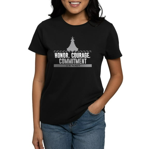 CafePress - Navy Honor Courage Commitment Women's Dark T Shirt - Women's Traditional Fit Dark T-Shirt