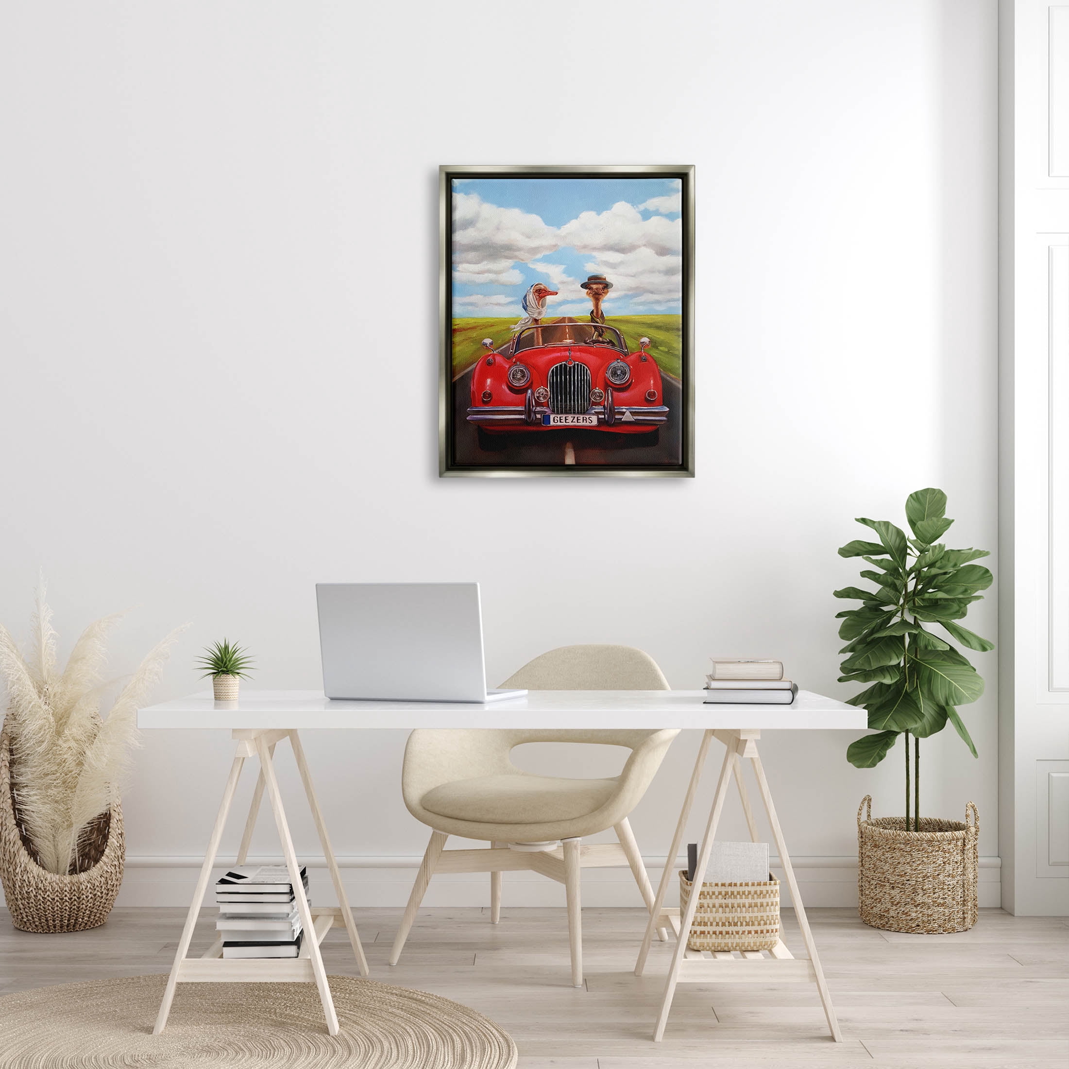 Stupell Industries Ostrich Couple Geezers Convertible Painting Luster Gray Floating Framed Canvas Print Wall Art, Design by Lucia Heffernan