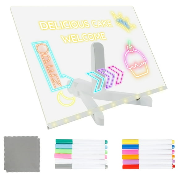 LED Note Board with Colors, Lighted Acrylic Dry Erase Board, Acrylic Message Board, Illuminated Acrylic Note Board with Colors Notepad with Adjustable Stand and 7 Pens (11.8 Ć 7.9ā)