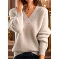 thumbnail image 2 of Female Fall V Neck Sweaters Casual Knit Long Sleeve Loose Fit Pullover Sweater Blouse Beige L, 2 of 3