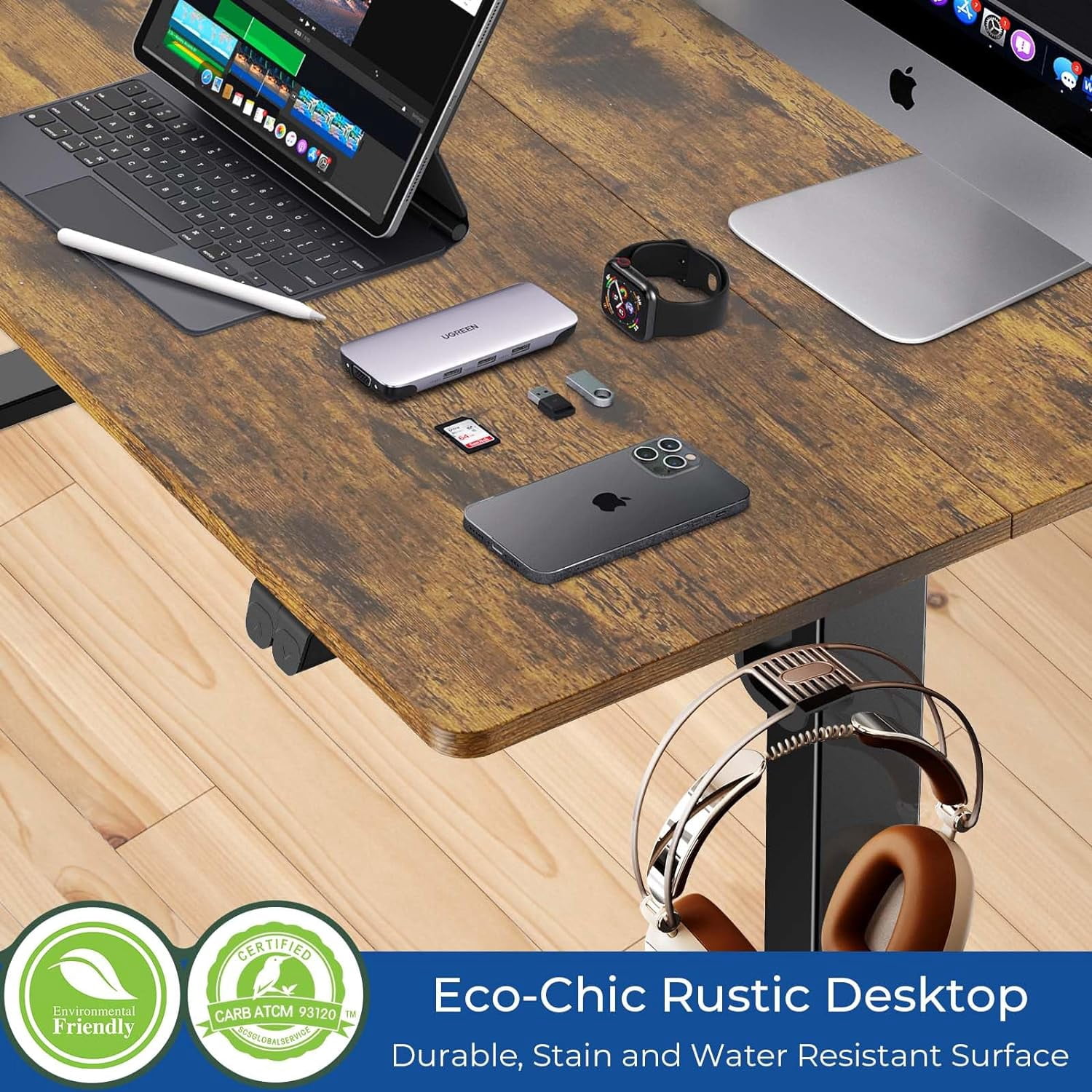 Height Adjustable 40" Electric Standing Desk - Upgraded Ultra Durable Home Office Large Rectangular Computer Table or Laptop Sit Stand Workstation - 40 x 24 Inch