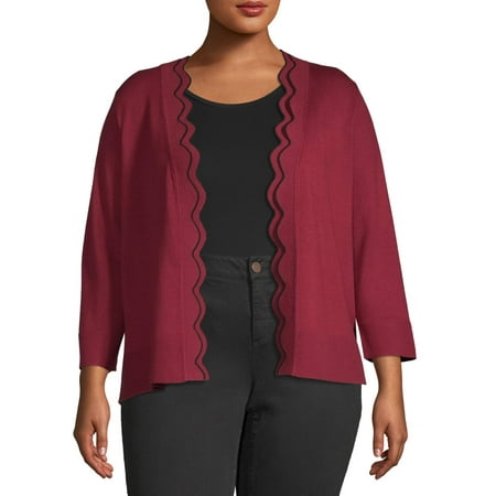 Heart & Crush Women's Plus Size Scallop Edge Placket Cardigan