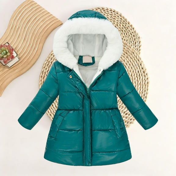 XIMIN Kids Girls Coat Hooded Thermal Waterproof Windproof Puffer Jacket Fleece Lined Zip up Long Jackets with Pockets Teen Fall Winter Warm Snow Clothes