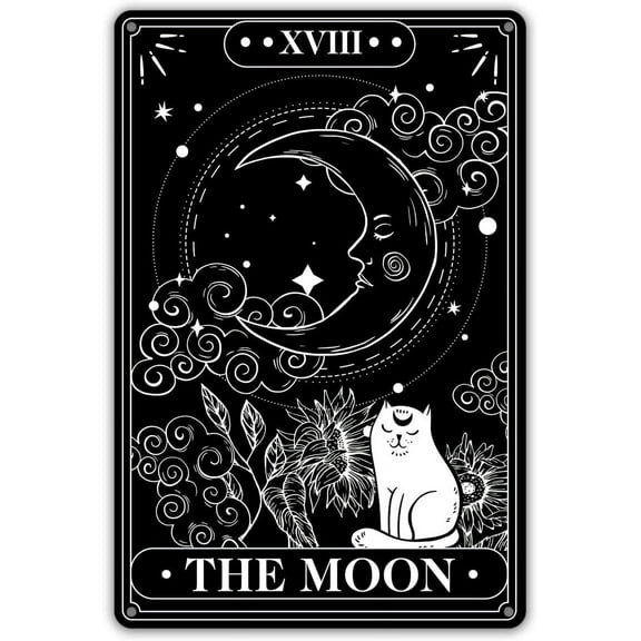 MUCHENGGIFT Funny Tarot Cards the Moon Metal Tin Sign Wall Décor Tarot Sign for Home Decor Gifts