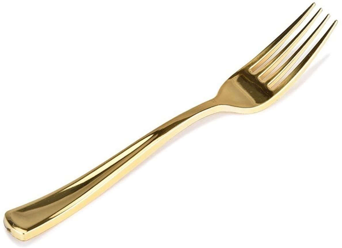 7.25" GOLD PLASTIC FORKS Party Wedding Catering Dinner Disposable SILVERWARE 