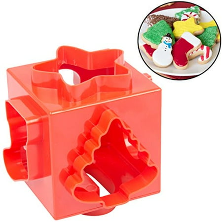 Cutter Press - Christmas Cookie Cutter Cube- Holiday Cookie Press Set w 6 Unique Winter Shapes- All in One 6-Sided Design Means No More Clutter