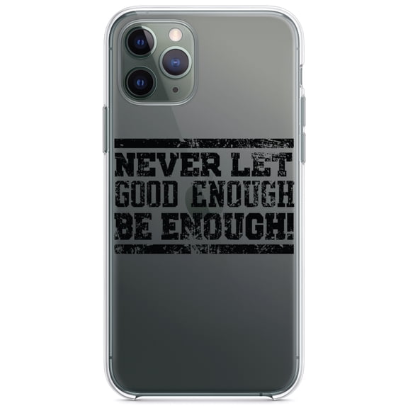 DistinctInk Clear Shockproof Hybrid Case for iPhone 11 (6.1" Screen) - TPU Bumper Acrylic Back Tempered Glass Screen Protector - Never Let Good Enough Be Enough