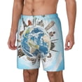 thumbnail image 2 of Uemuo World Travel Pattern Mens Swim Trunks Quick Dry Board Shorts with Mesh Lining, Stretch Beach Shorts Quick Dry No-Chafing Board Shorts-Small, 2 of 9