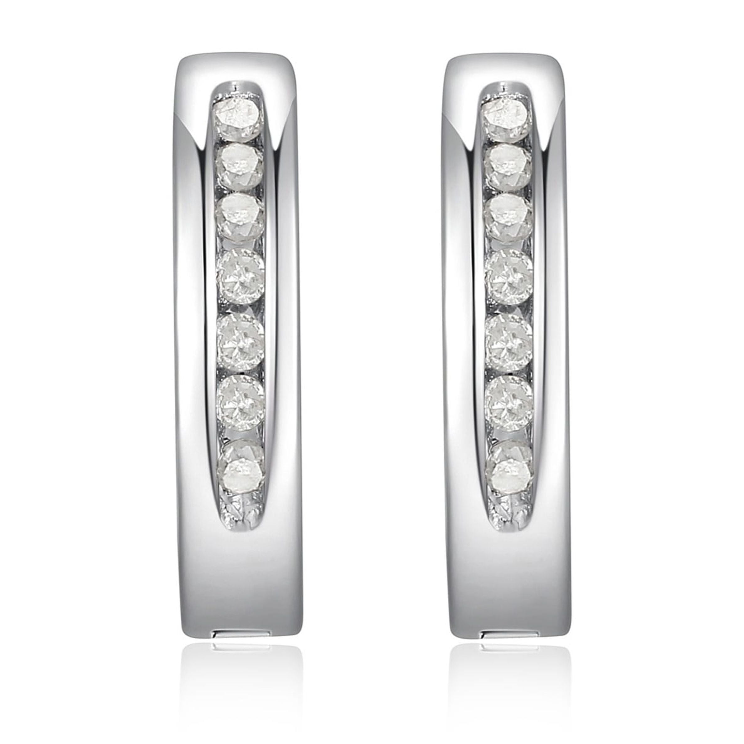 Forever Facets 1/10 cttw Diamond Hinged Hoop Earrings in Rhodium over Sterling Silver, Adult Female