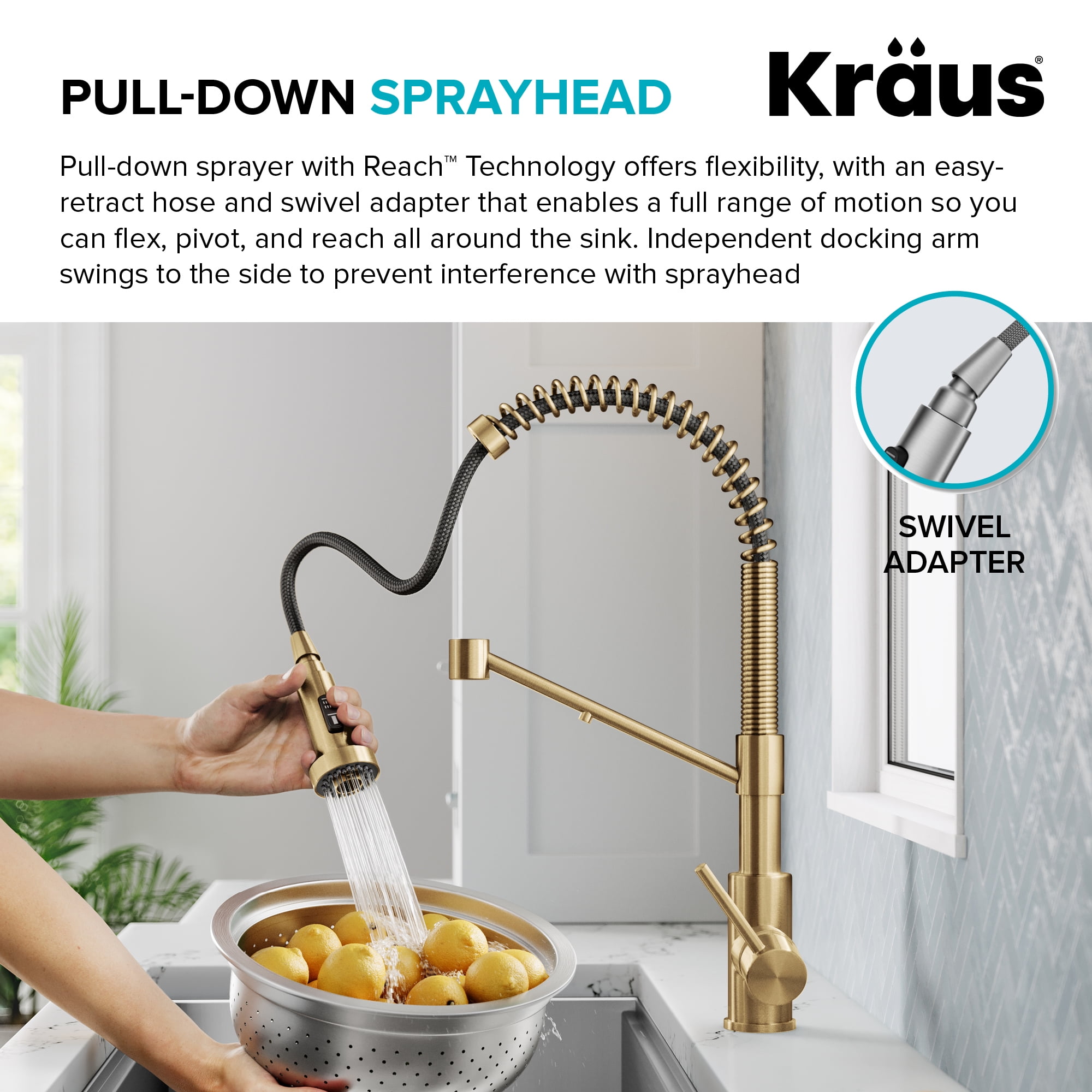 KRAUS Bolden 2-in-1 Commercial Style Pull Down Single Handle Water Filter Kitchen Faucet for Reverse Osmosis or Water Filtration System in Spot-Free Brushed Brass