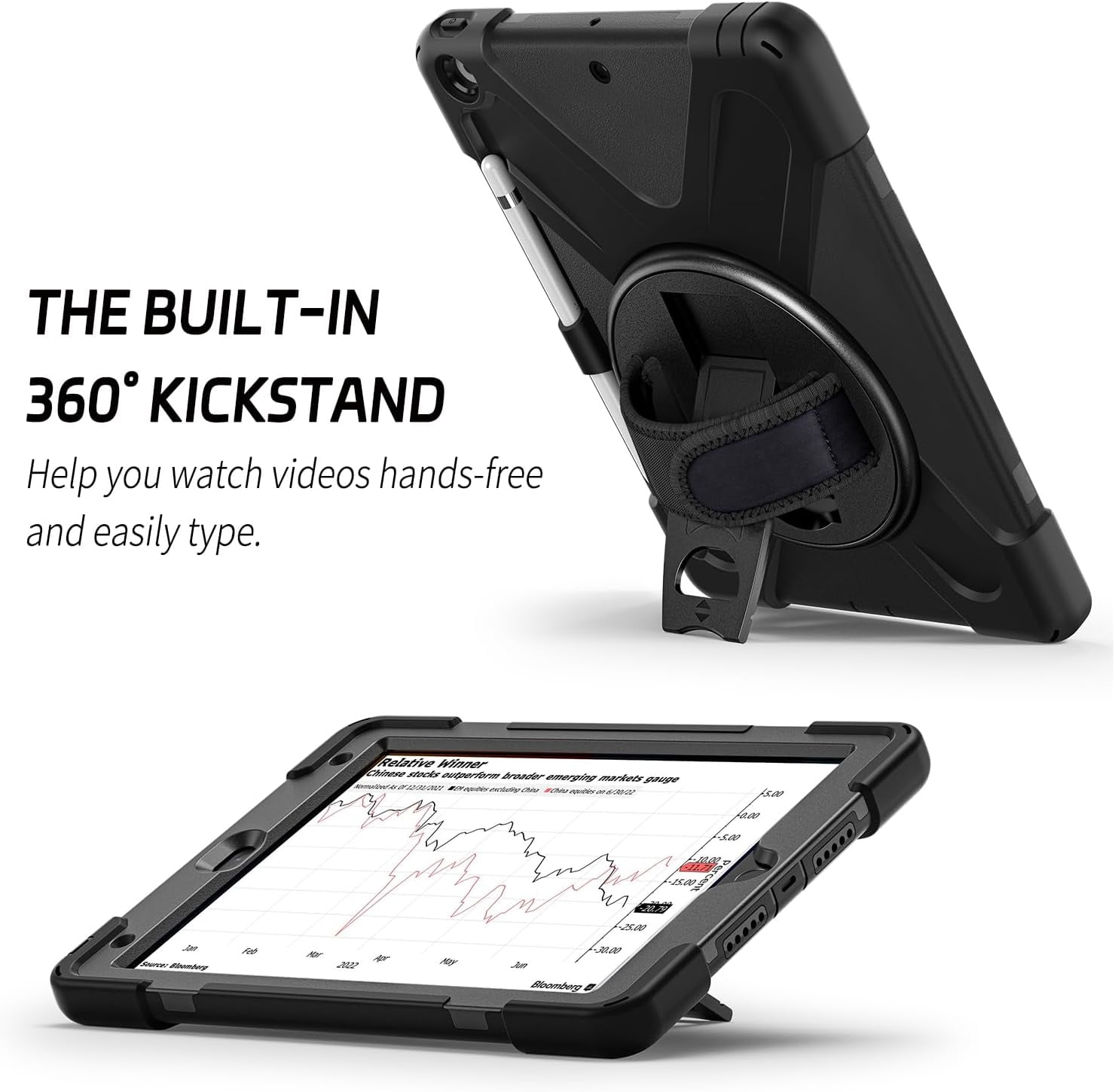 ZenRich Shockproof Case for iPad 9th/8th/7th Generation 10.2 inch 2021/2020/2019, Heavy Duty Rugged with Pencil Holder/360° Rotating Kickstand/Handle/Carrying Strap, Black