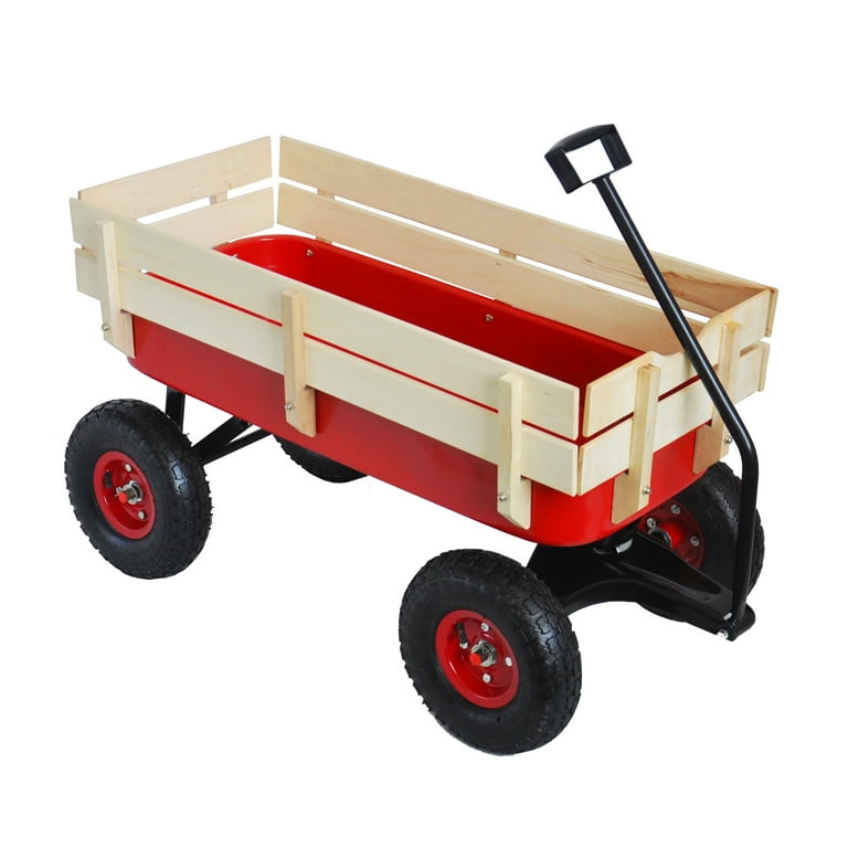 All Terrain Wagons for Kids, Outdoor Utility Wagon with Removable Wooden  Railing and Air Tires, Toy Wagons for Kids to Pull, Beach Wagons for  Camping